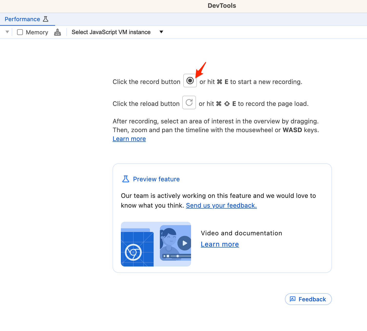 Start record button in DevTools
