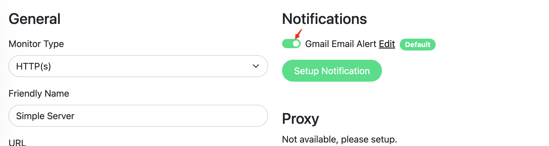 Screenshot of enabling monitor