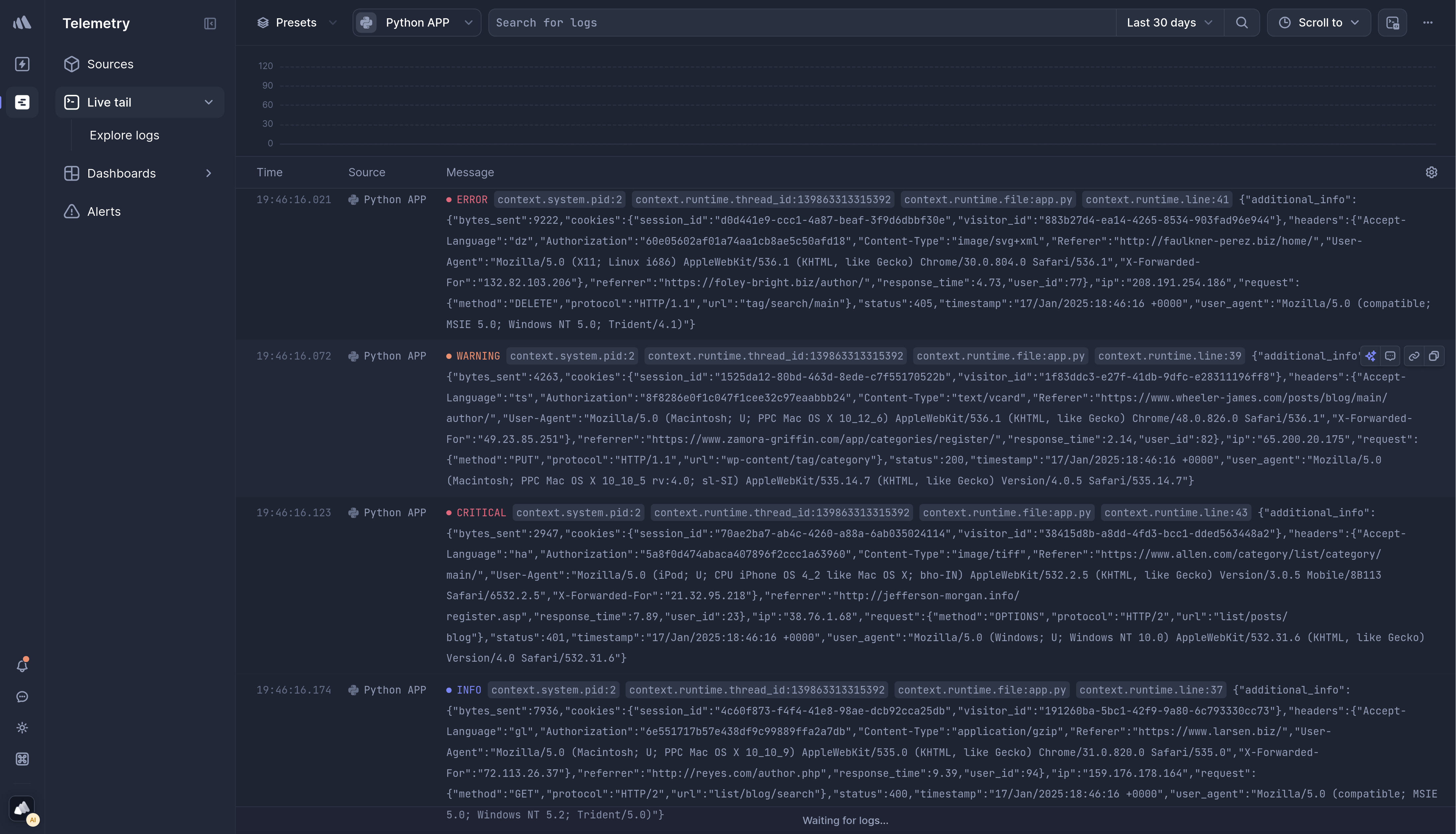 Logs live tail in Better Stack