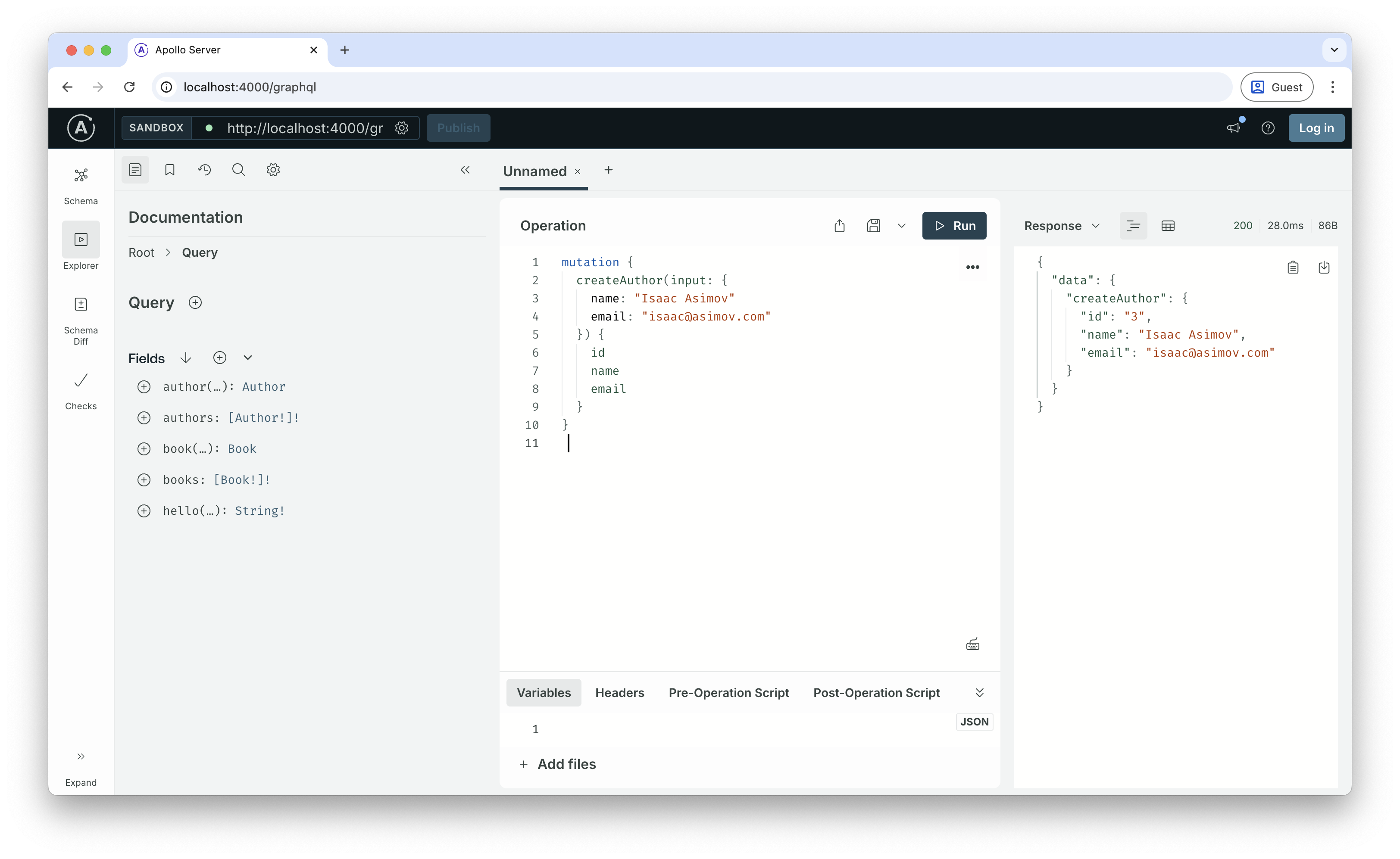 Screenshot of GraphQL result in the browser