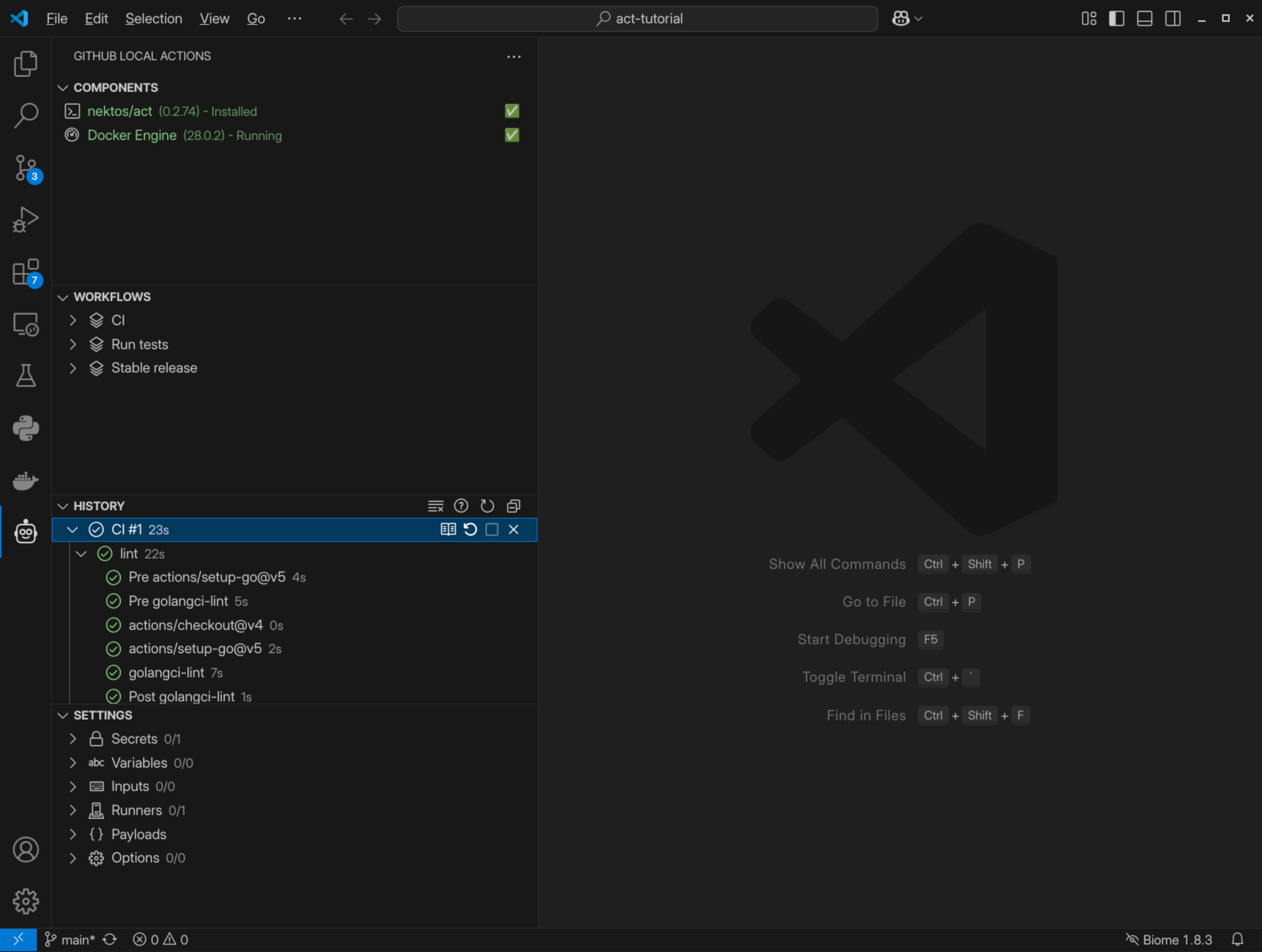 GitHub Local Actions in VS Code