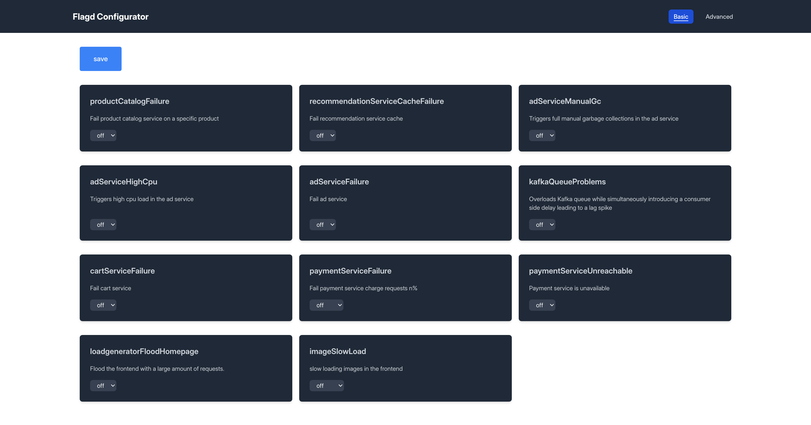 Flagd Configurator Basic view