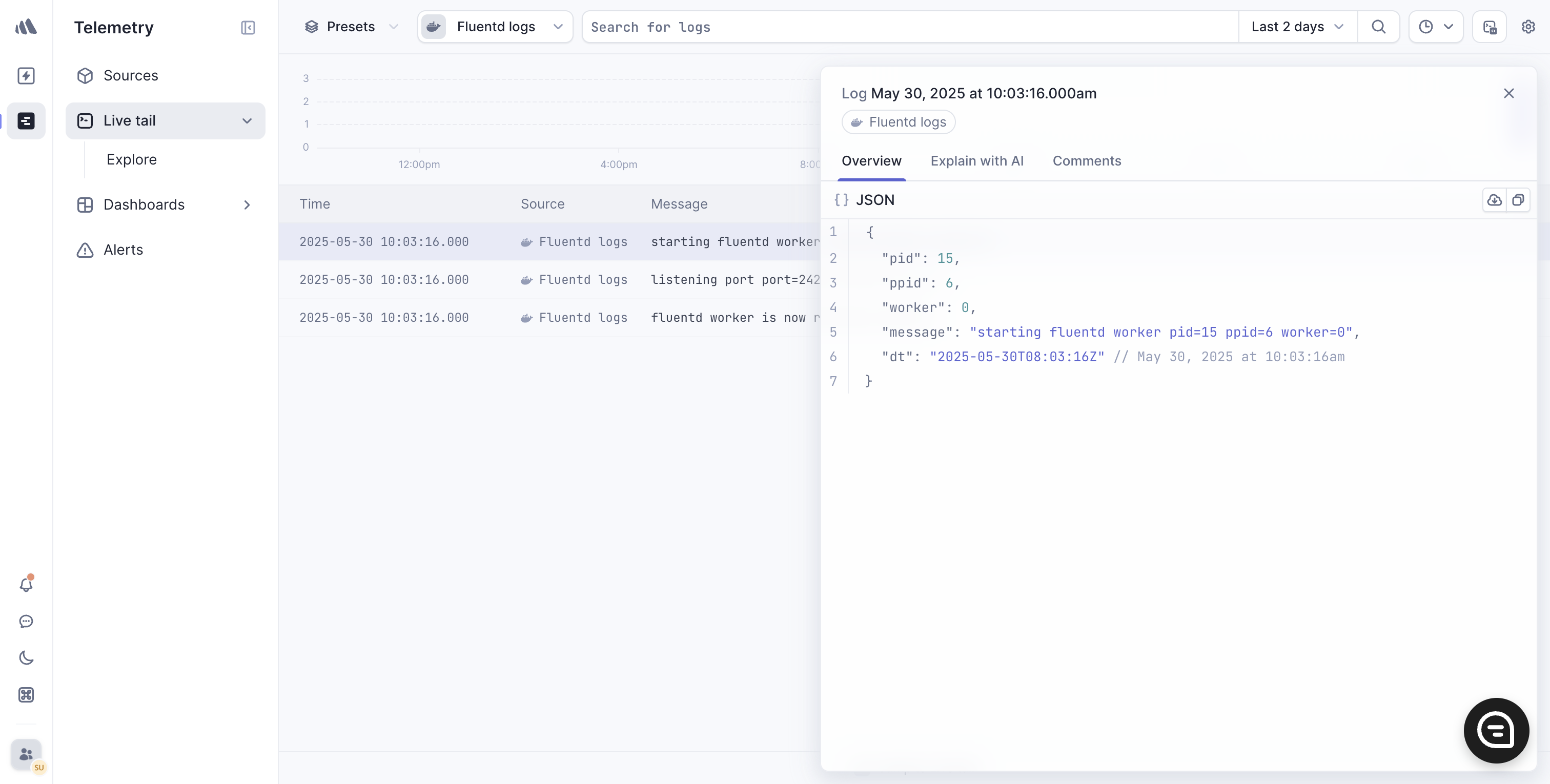 Fluentd logs in Better Stack live tail