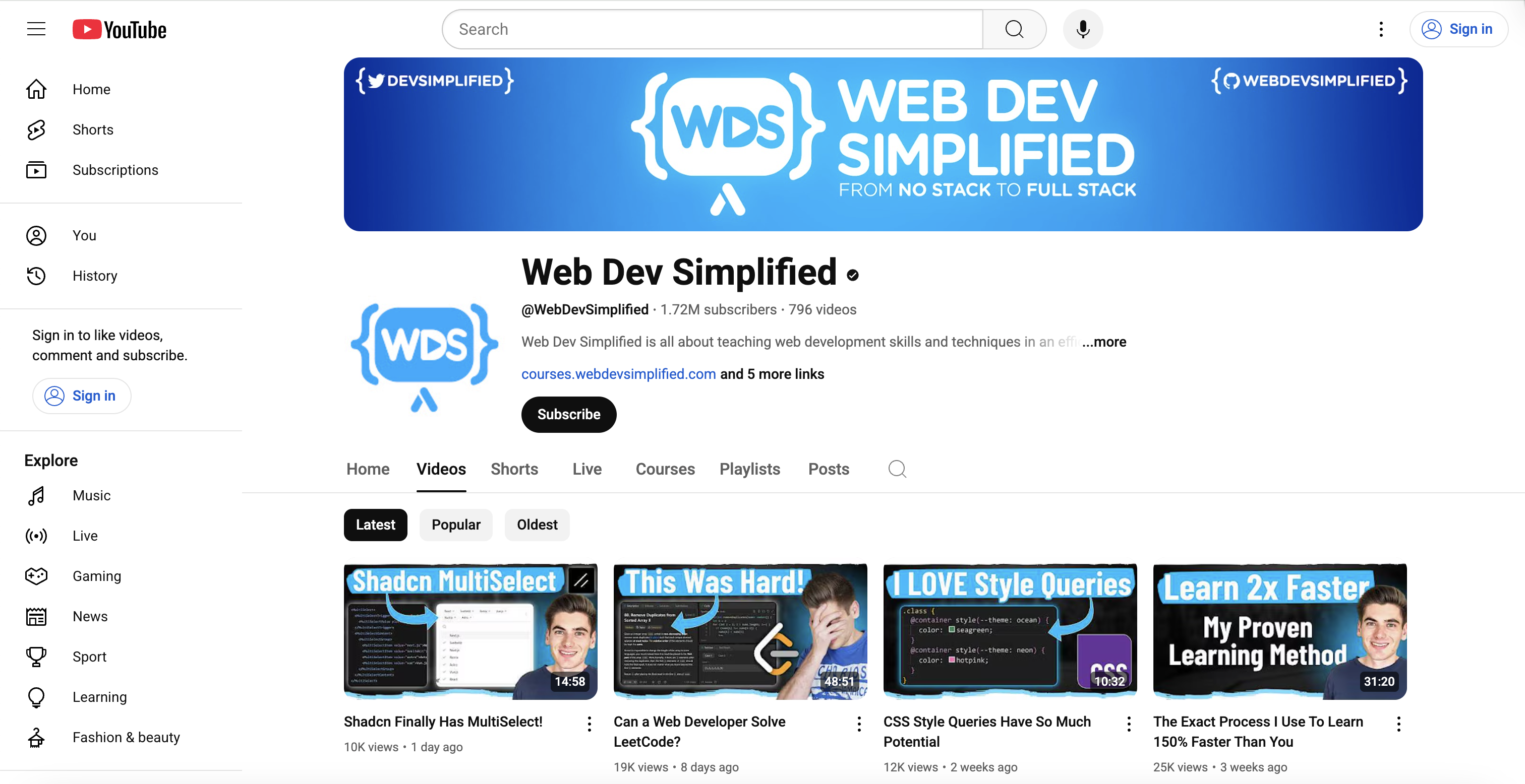 WebDevSimplified Youtube channel