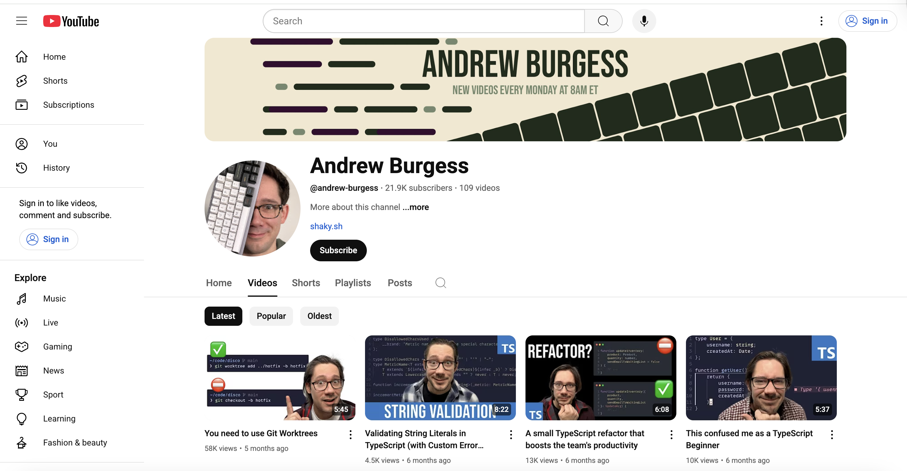 Andrew Burgess Youtube channel