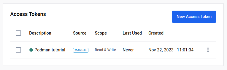 Access tokens list