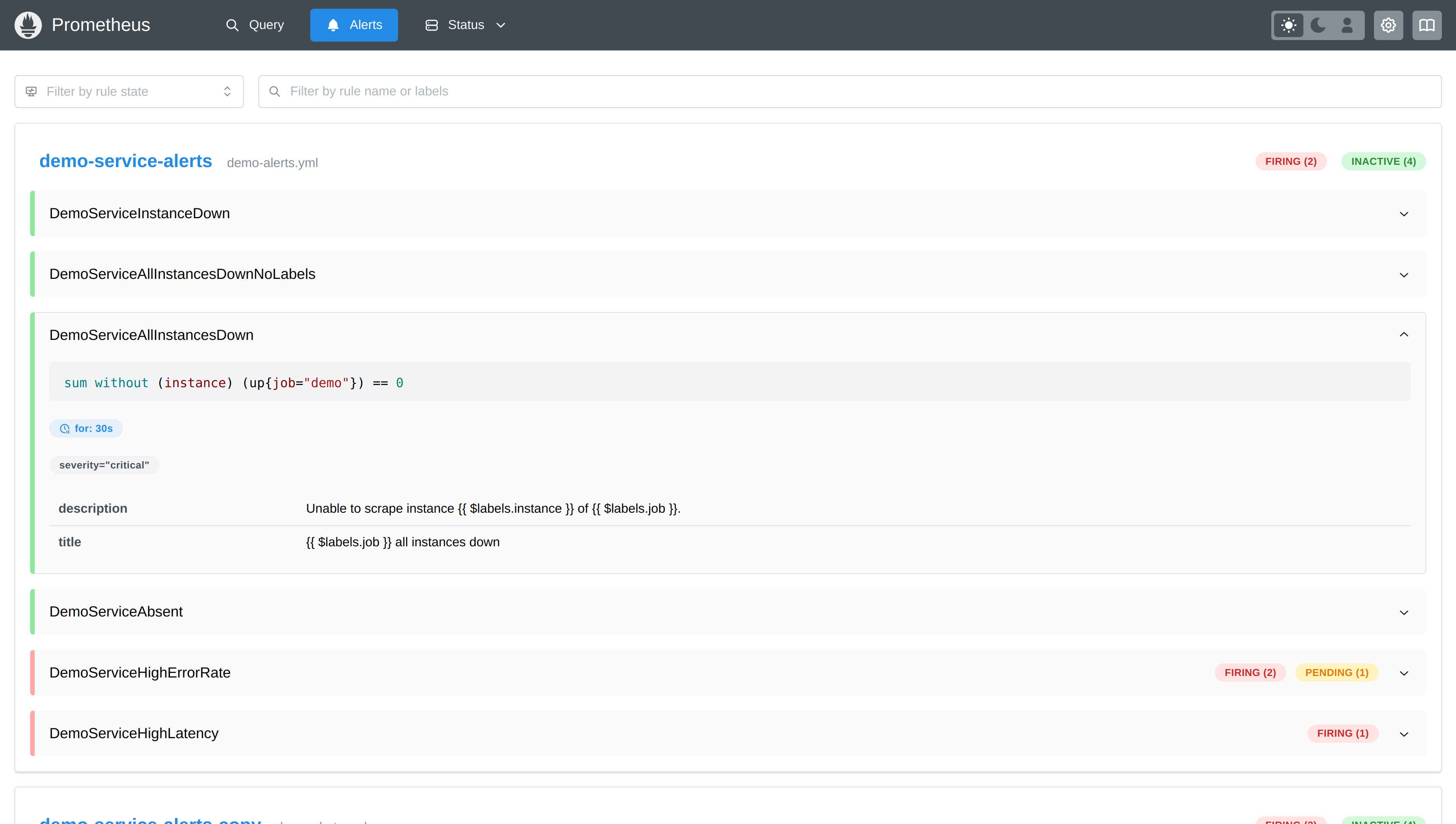 Screenshot of Prometheus graphing UI