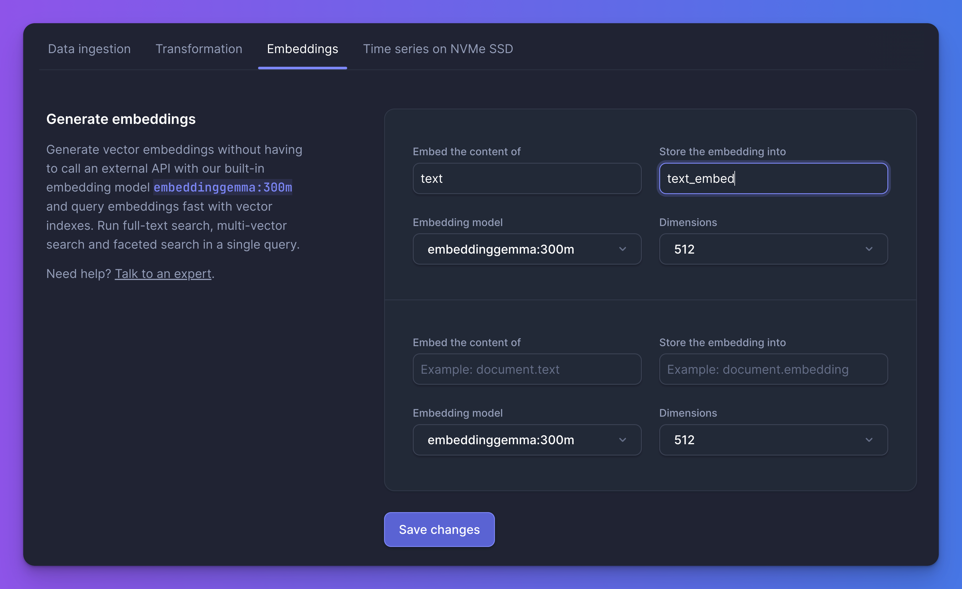 Create an embedding definition