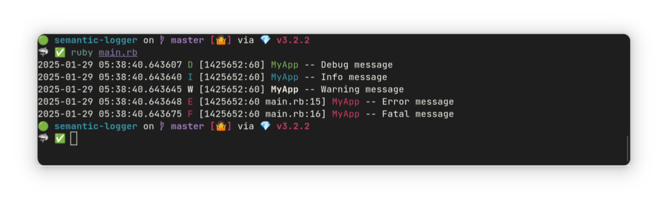 Semantic Logger in Ruby in colorized format