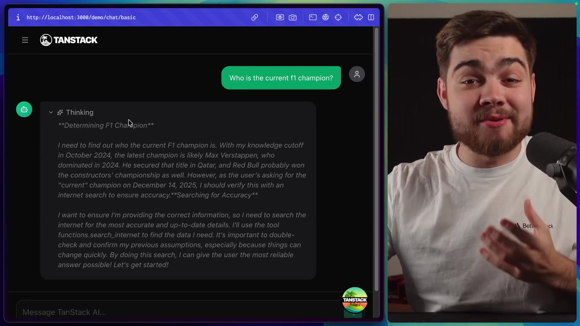 Chatbot successfully using web search tool with sources