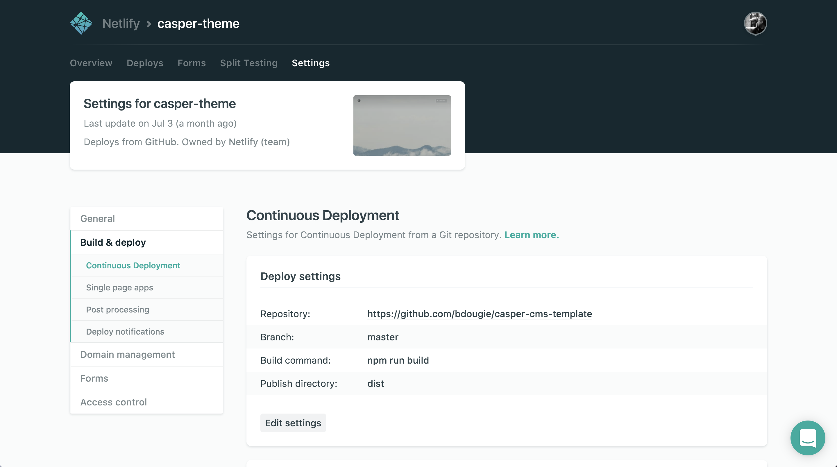 Screenshot of the Netlify dashboard