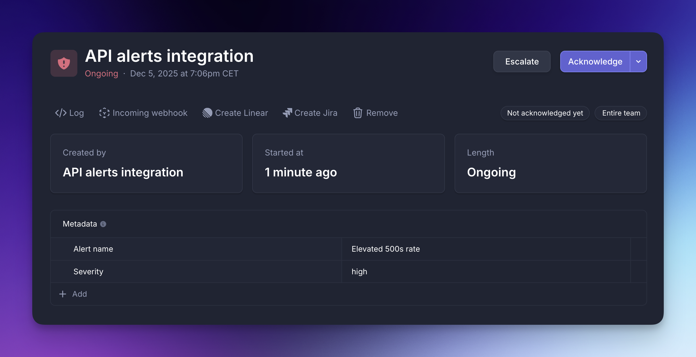 Incident metadata screenshot