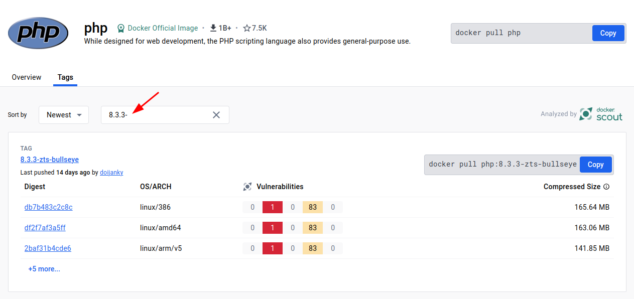 PHP images without release candidates