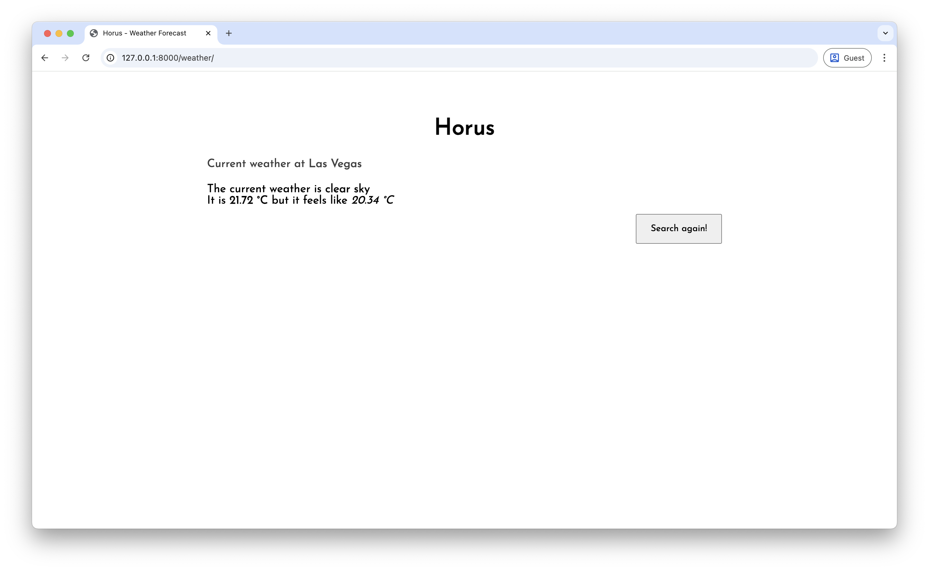 Weather details page showing temperature, forecast, and other weather metrics