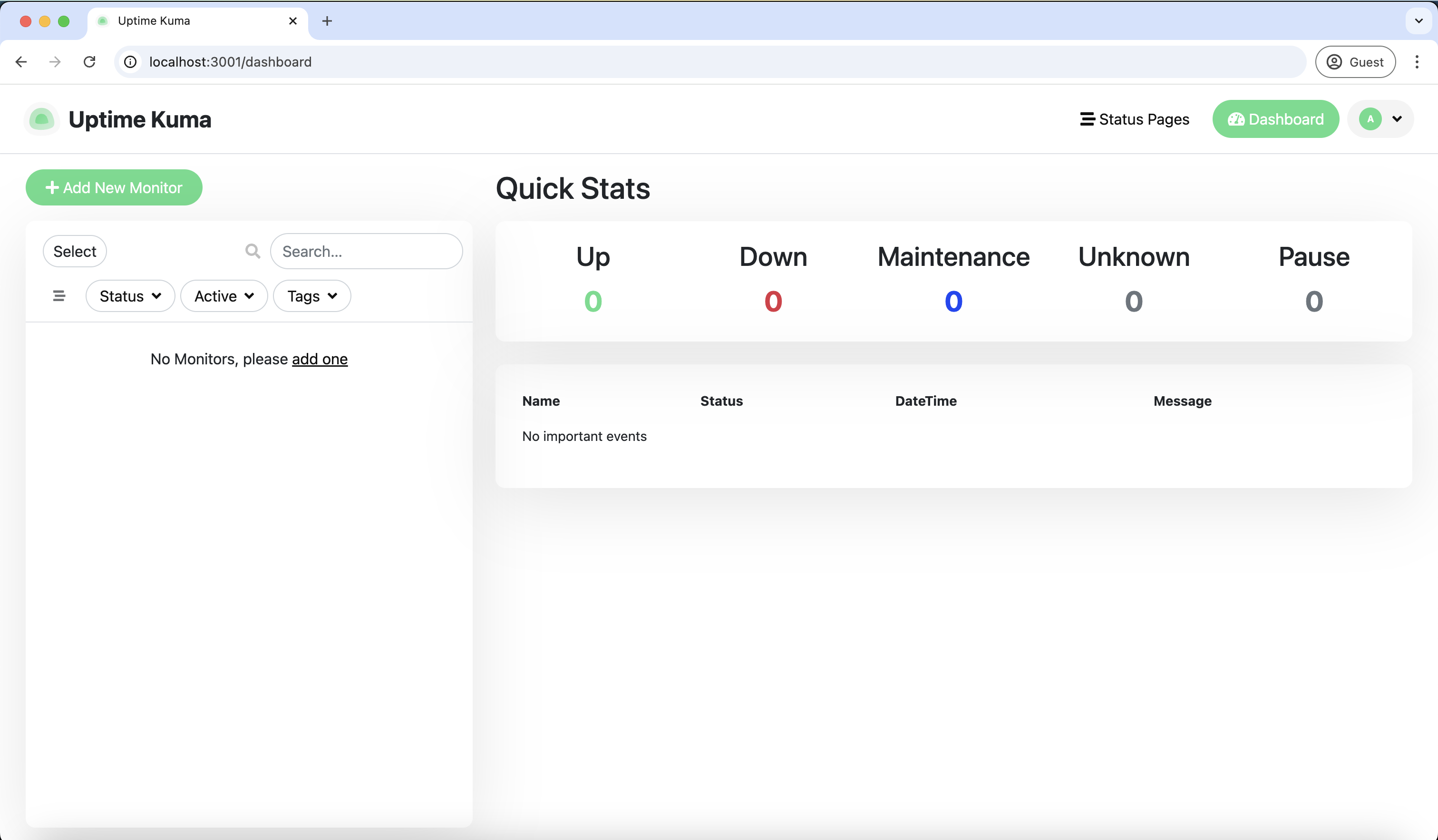 Uptime Kuma dashboard