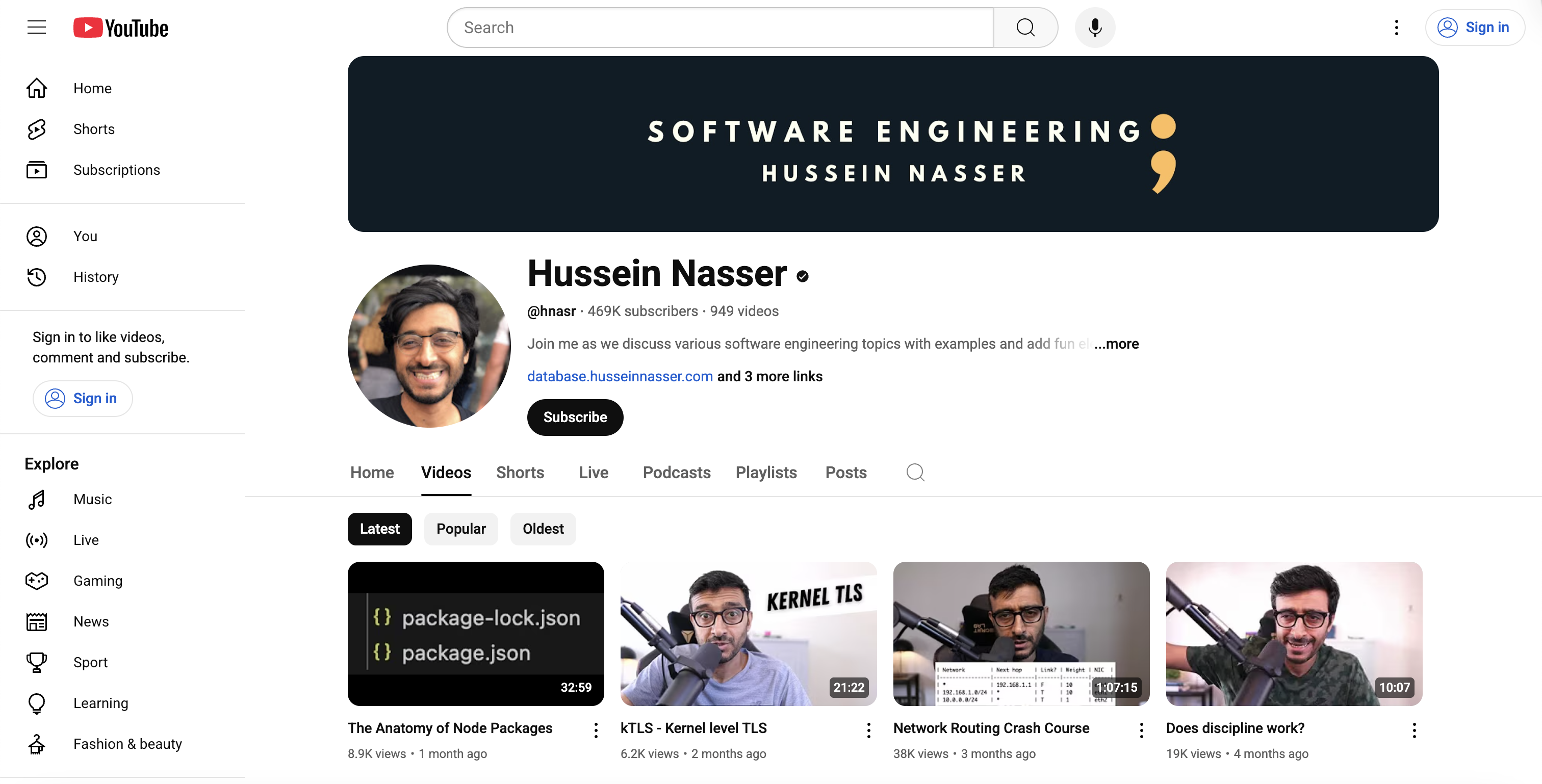 Hussein Nasser Youtube channel