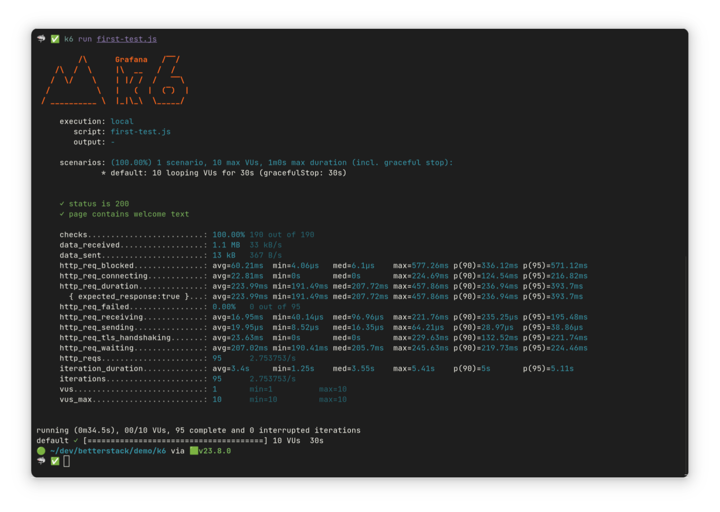 Grafana k6 run