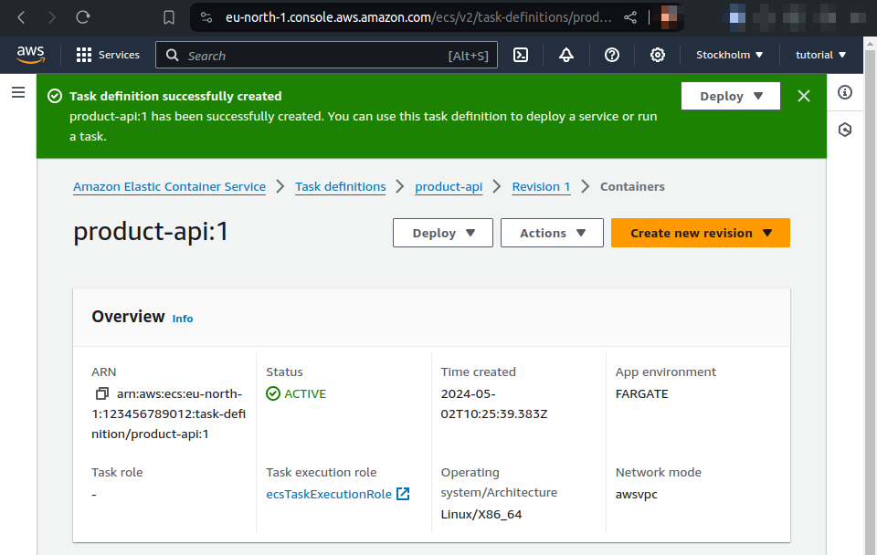 task definition created