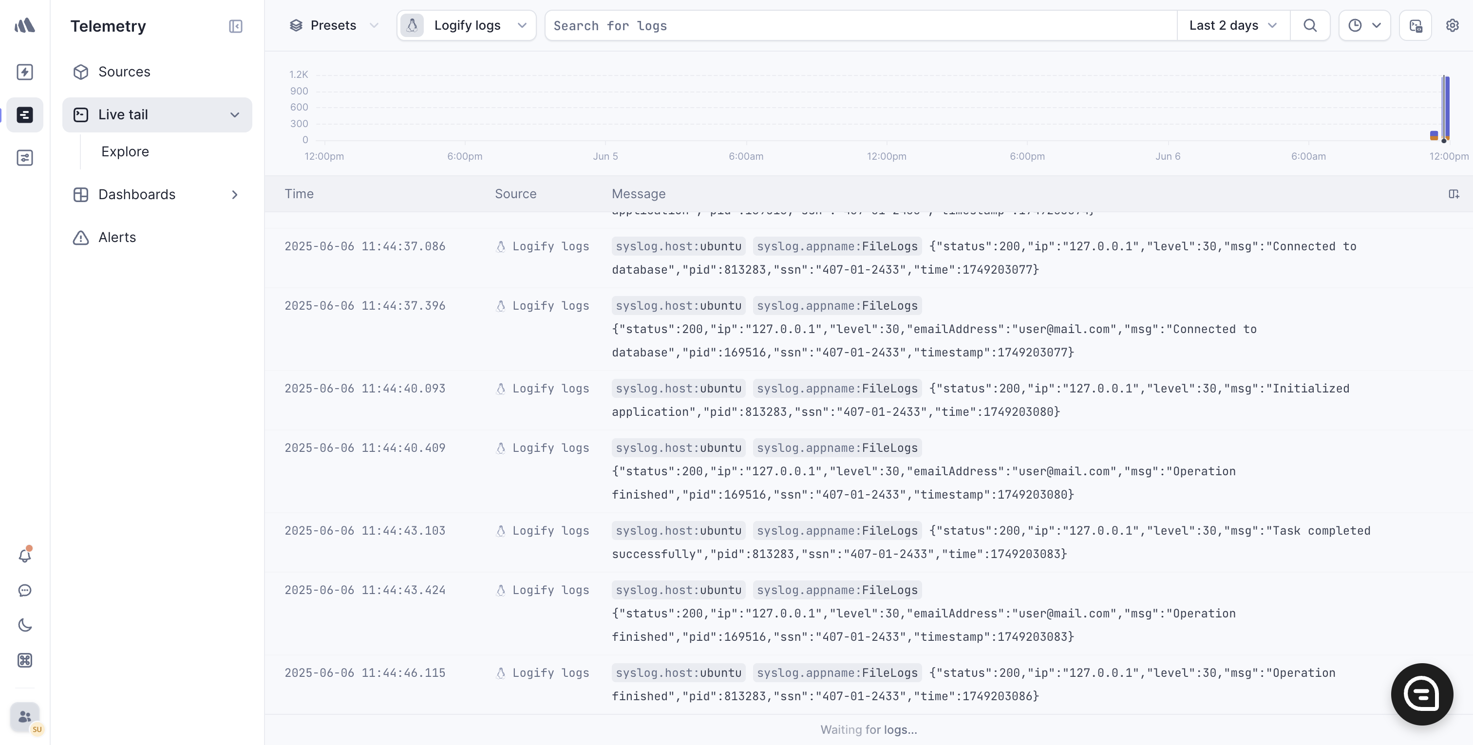 View real-time logs in Live Tail