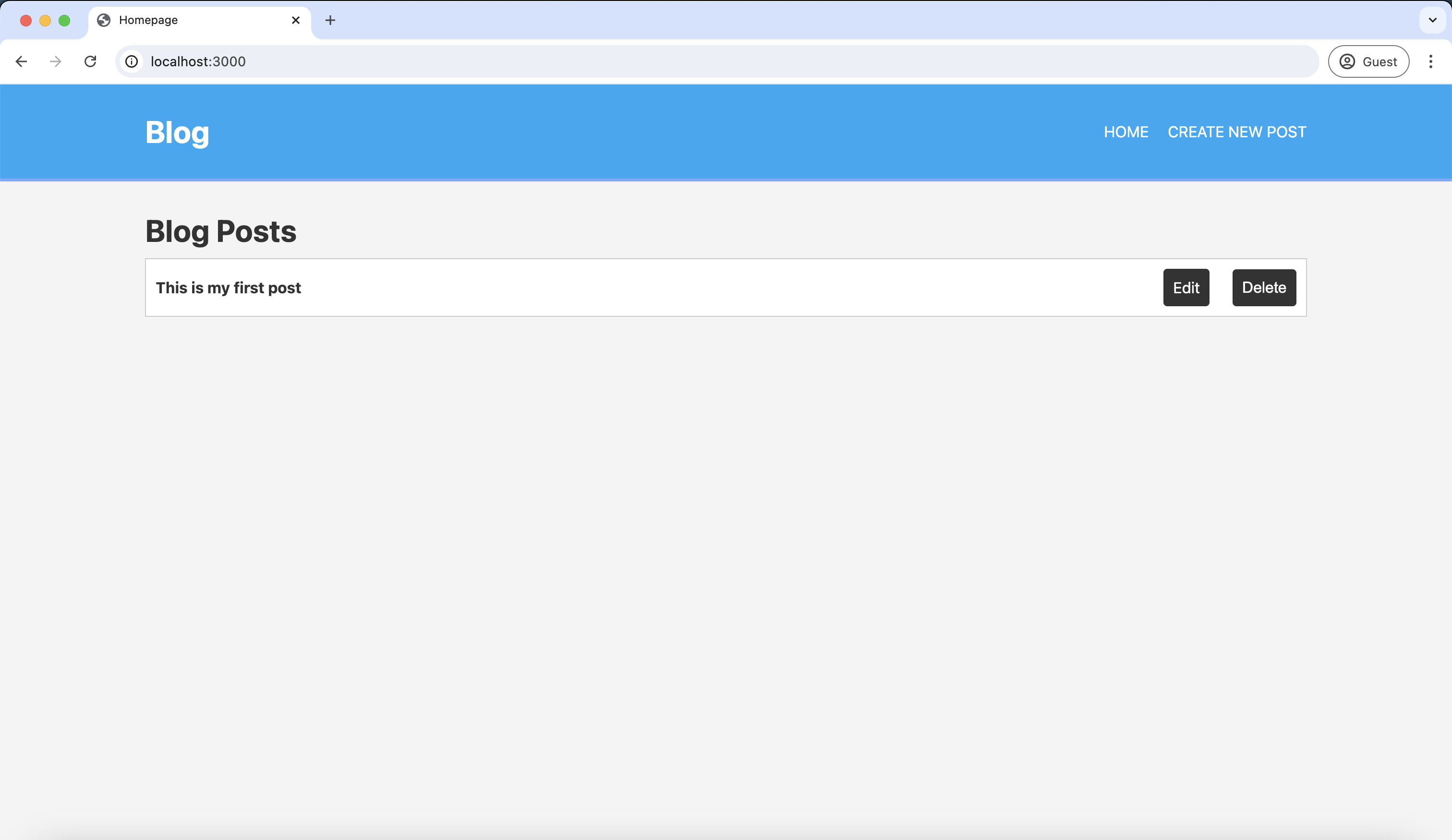 Screenshot of the homepage listing the blog posts