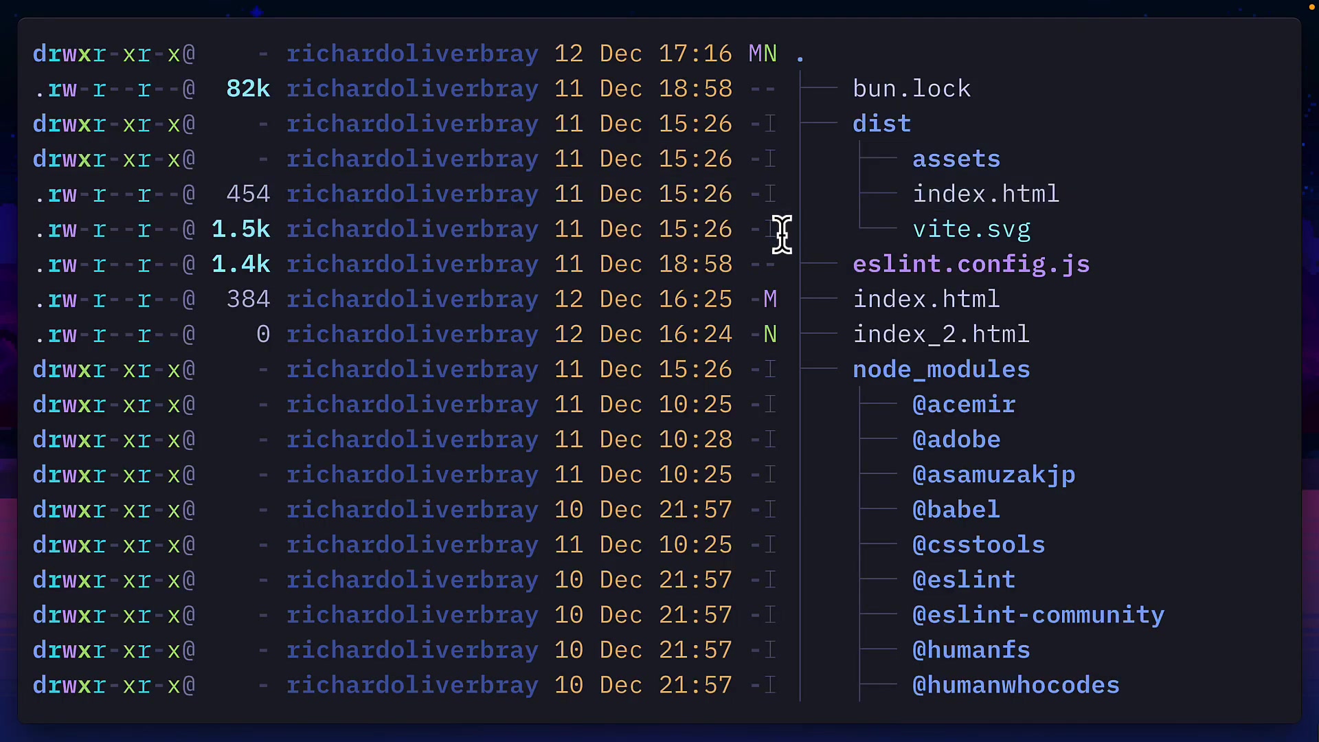 eza tree view with Git status