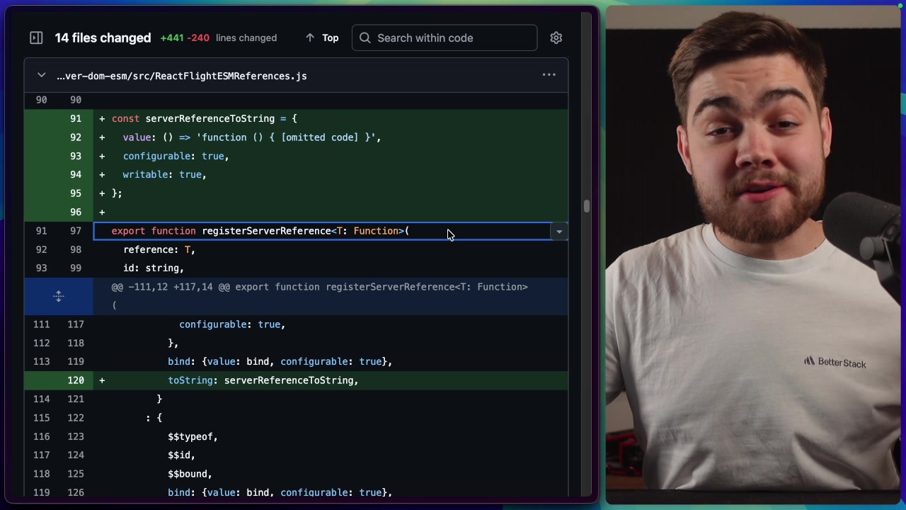 The GitHub pull request showing the patch, which overrides the `toString` property on server references.