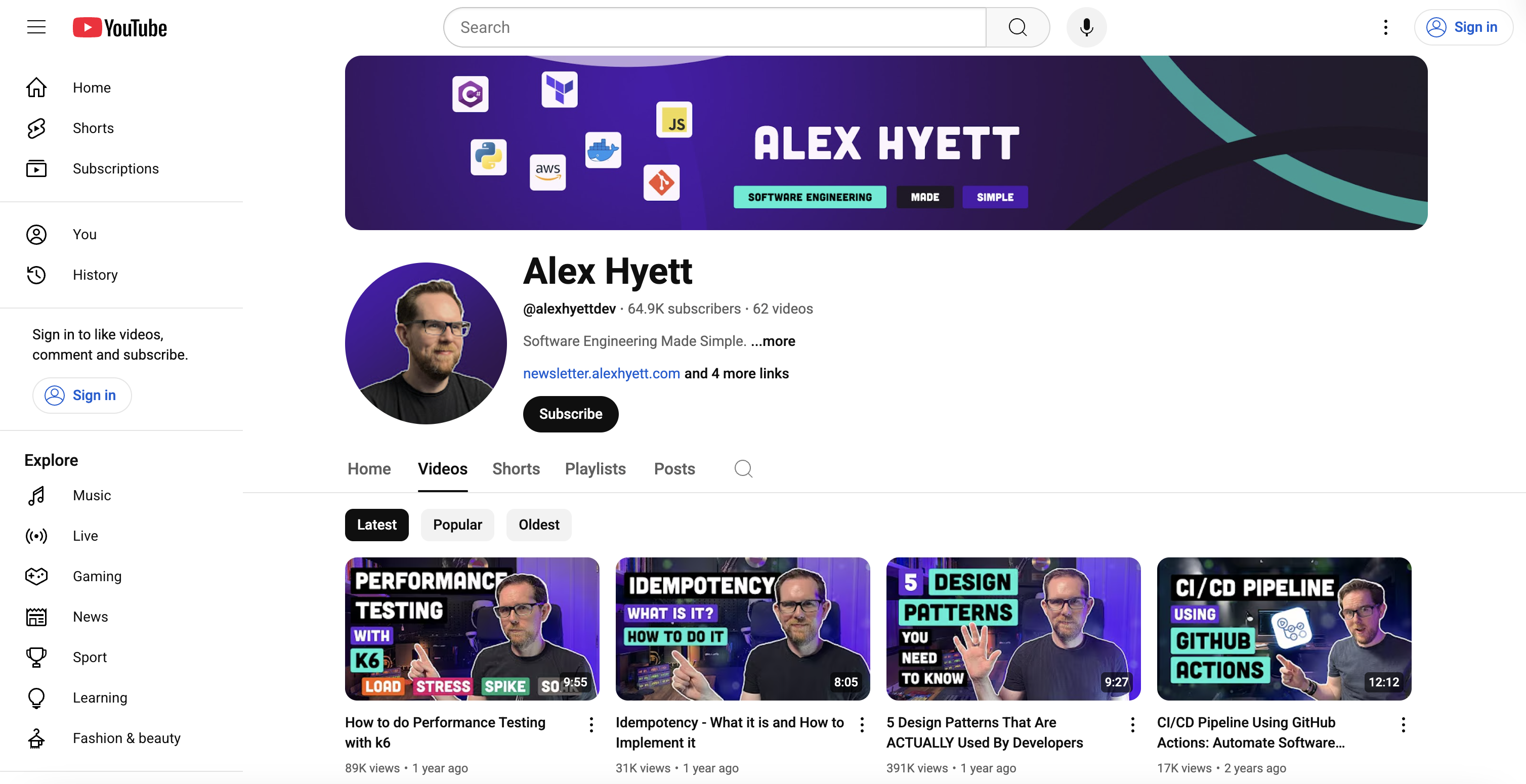 Alex Hyett Youtube channel