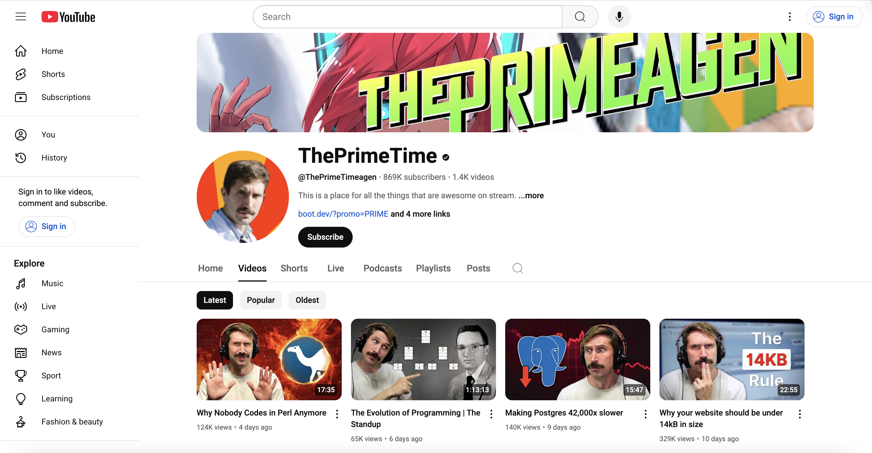 ThePrimeTime & ThePrimeagen Youtube channel