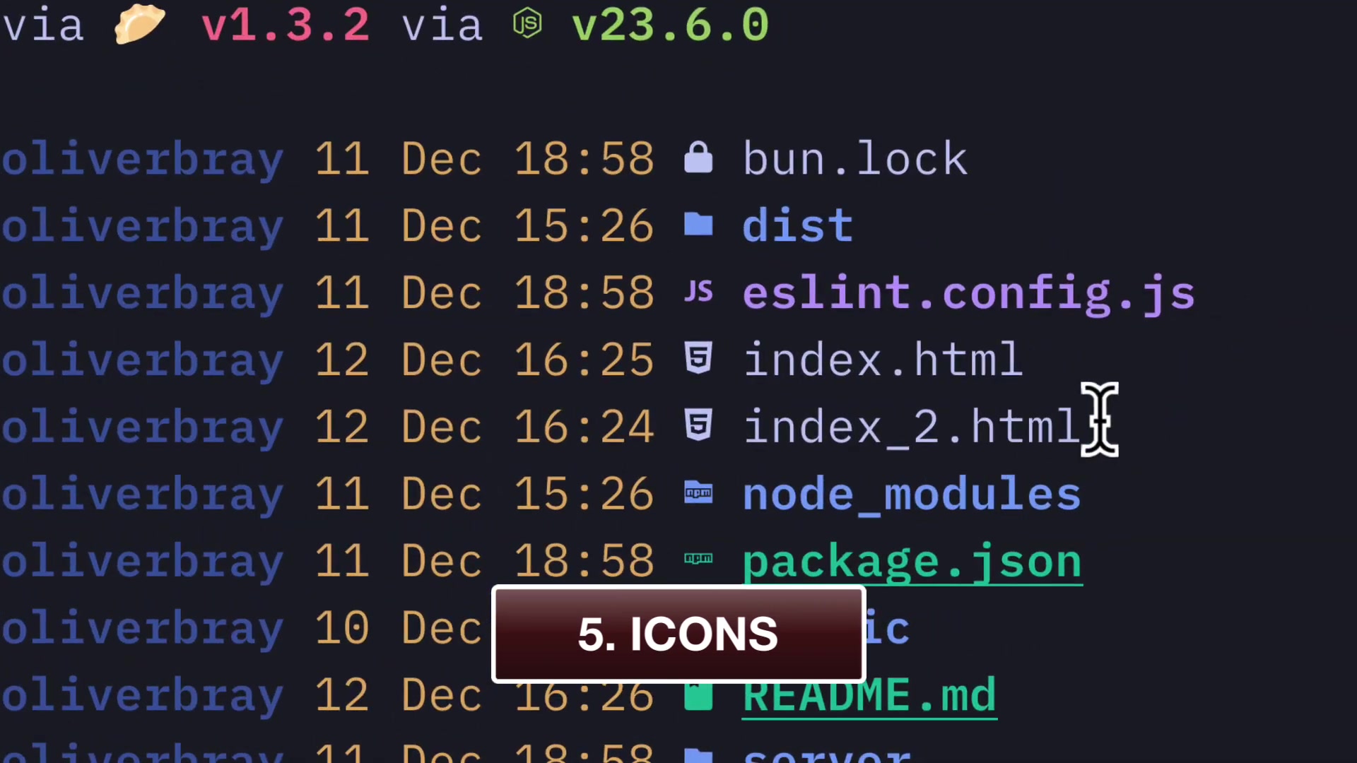 eza with icons enabled