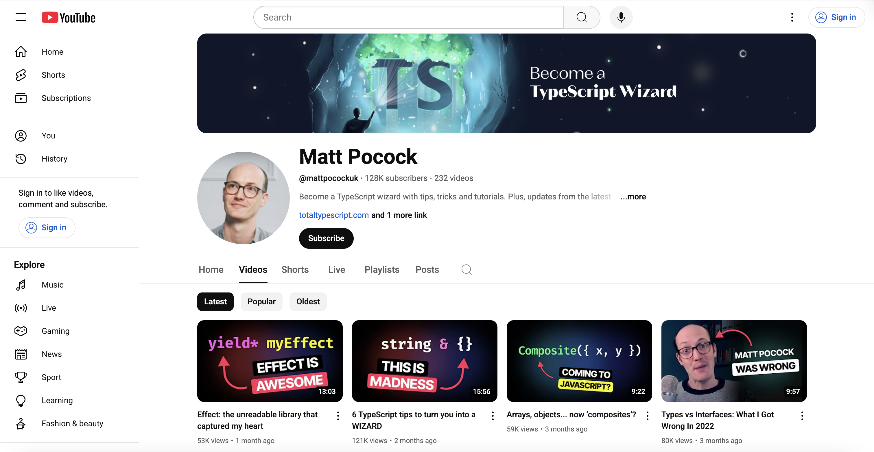 Matt Pocock Youtube channel