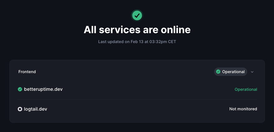 The "Current status only" widget showing an operational status for a service.
