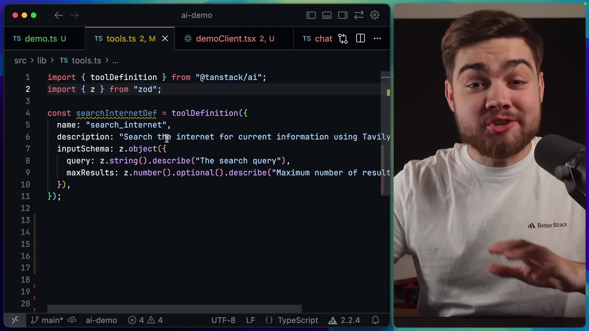 Defining a search tool with Zod schema