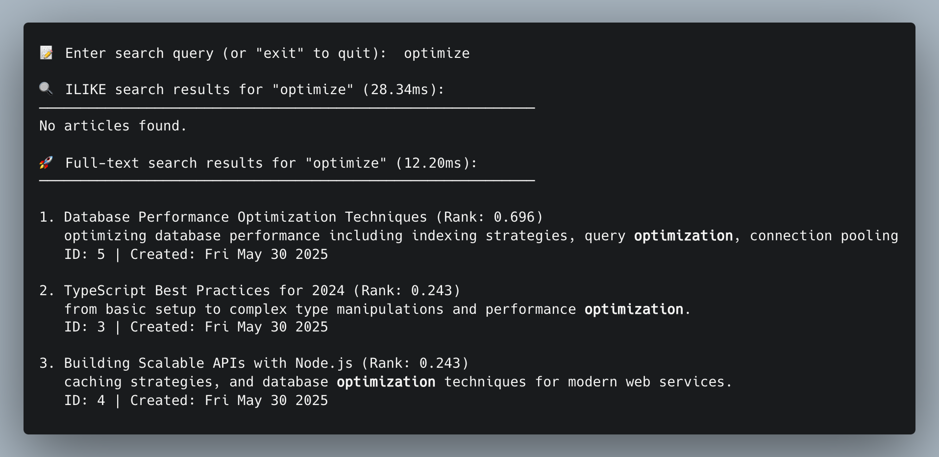 Search for optimize
