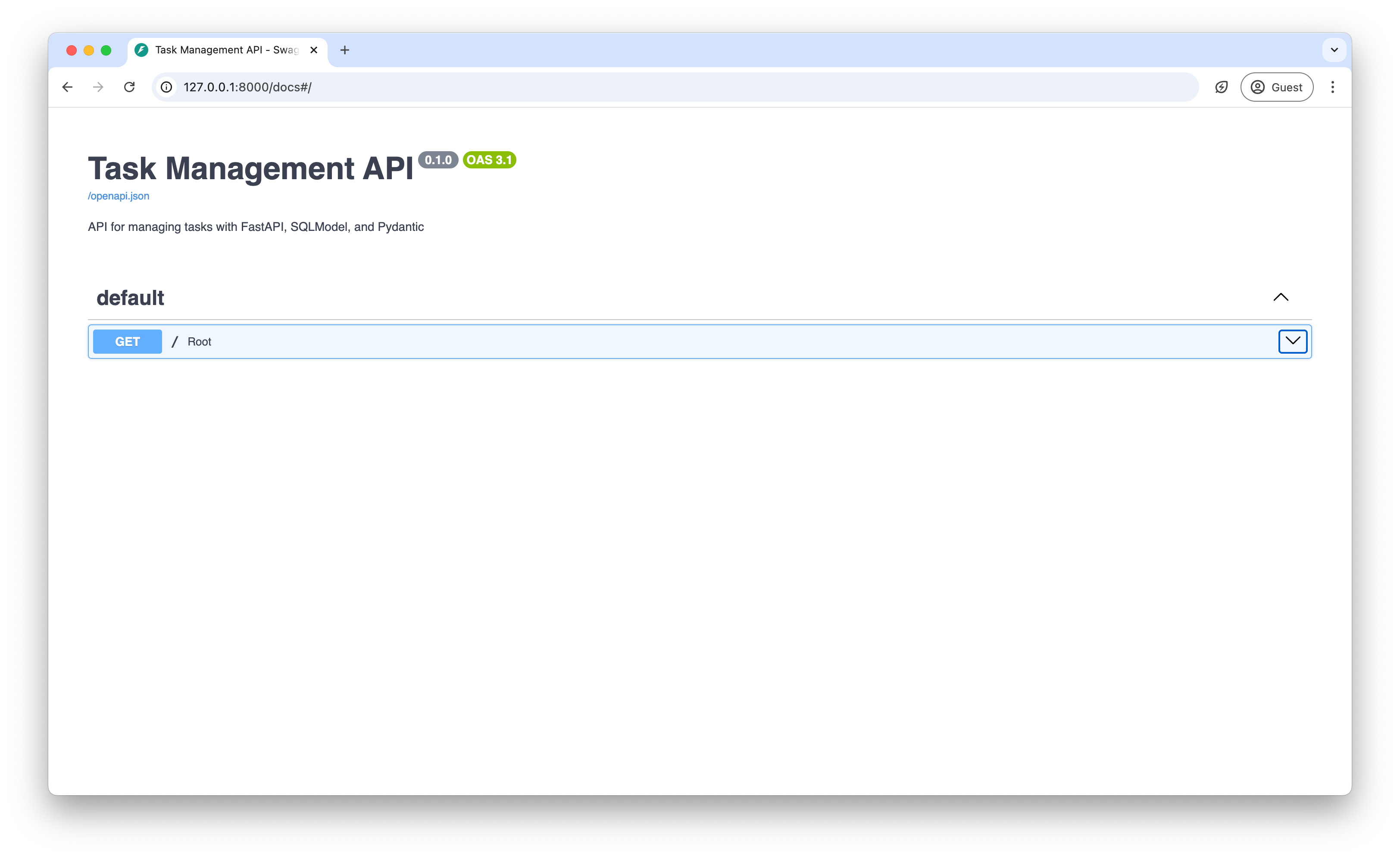 Screenshot of the Swagger UI documentation