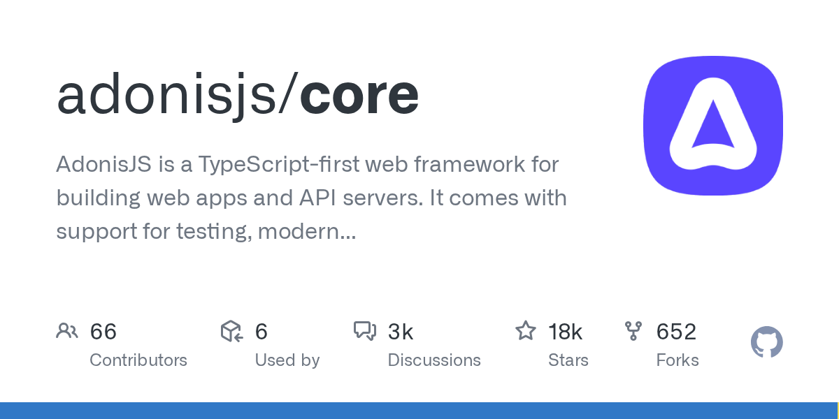 Screenshot of Adonis.js Github page