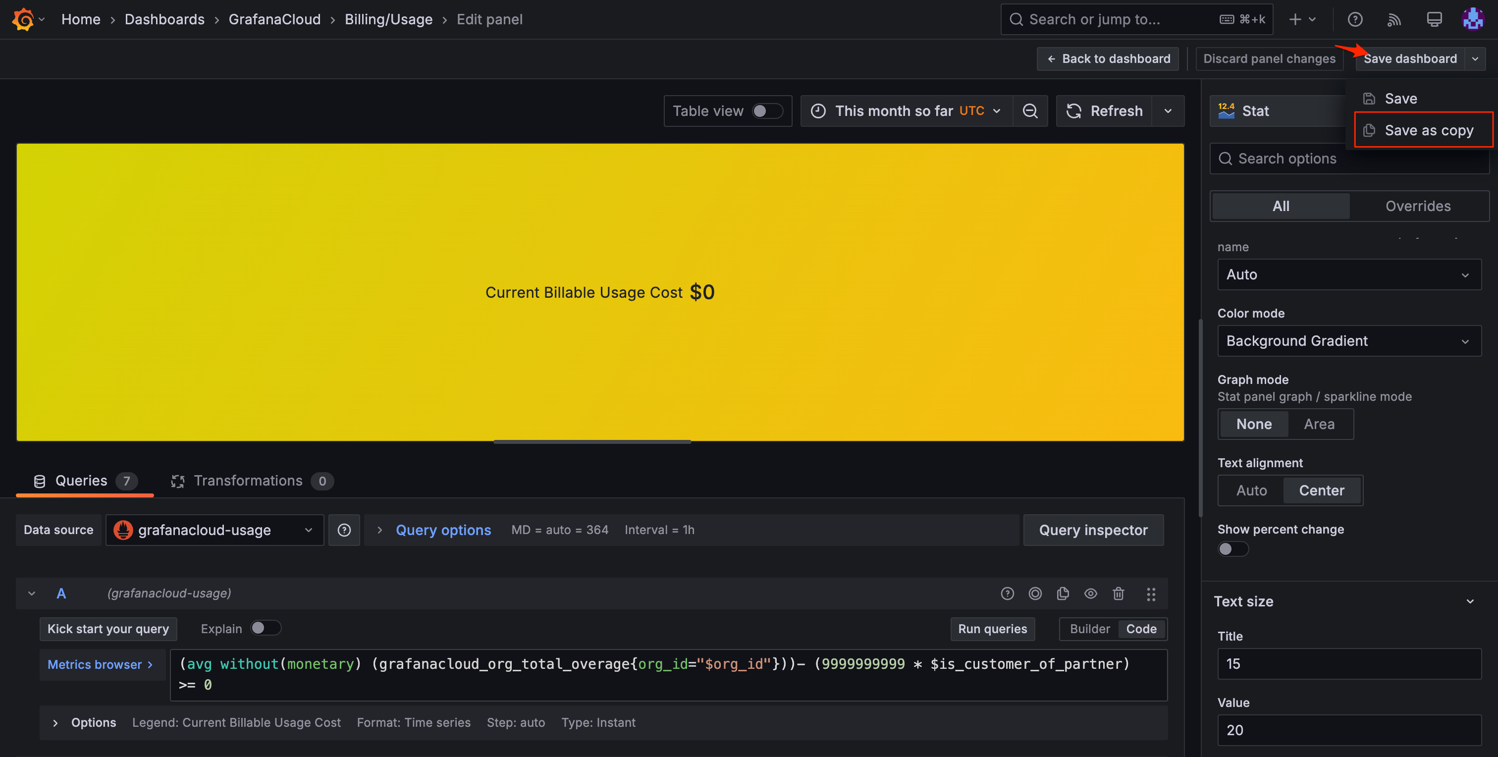 Screenshot of Save Dashboard options