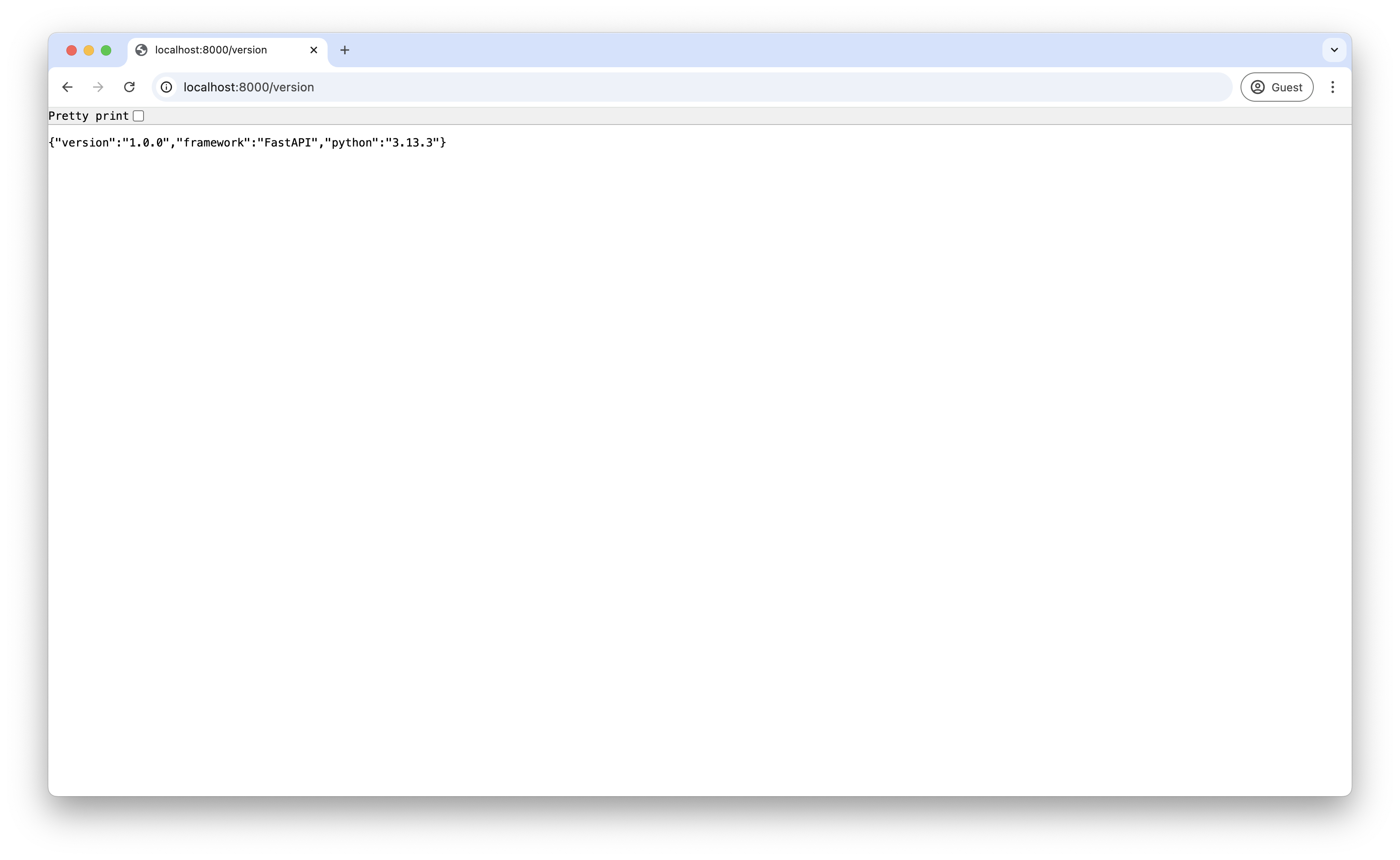Screenshot of the browser showing the version page