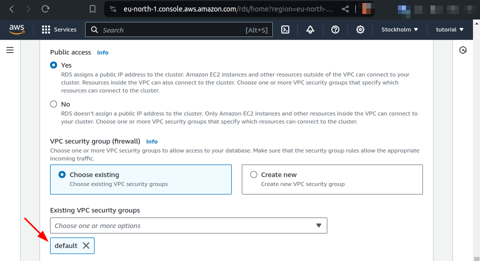 default VPC security group