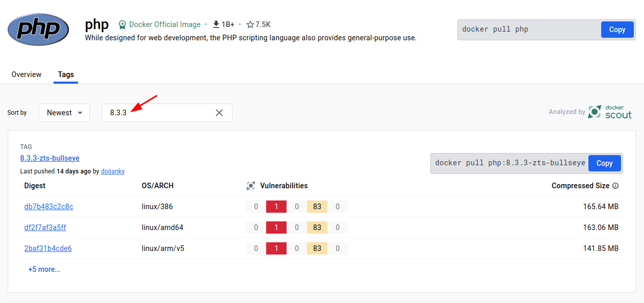 Docker Hub PHP image search