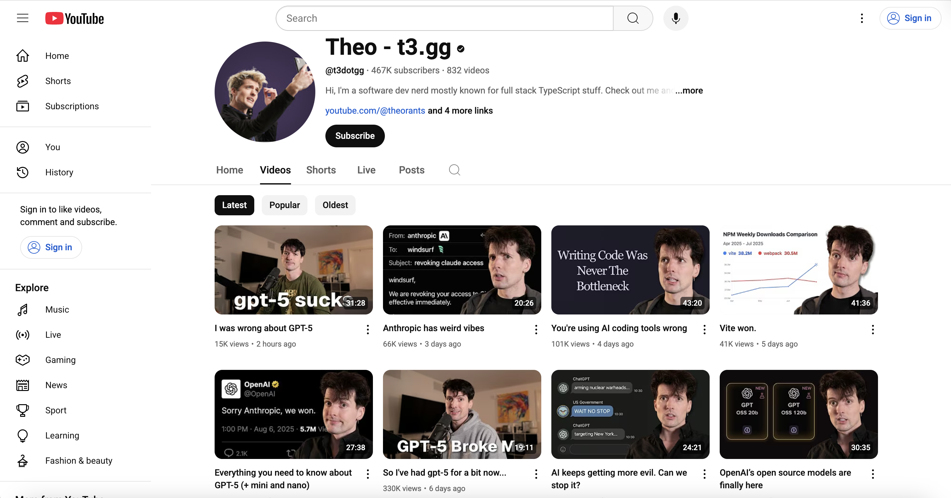 Theo. - t3.gg Youtube channel