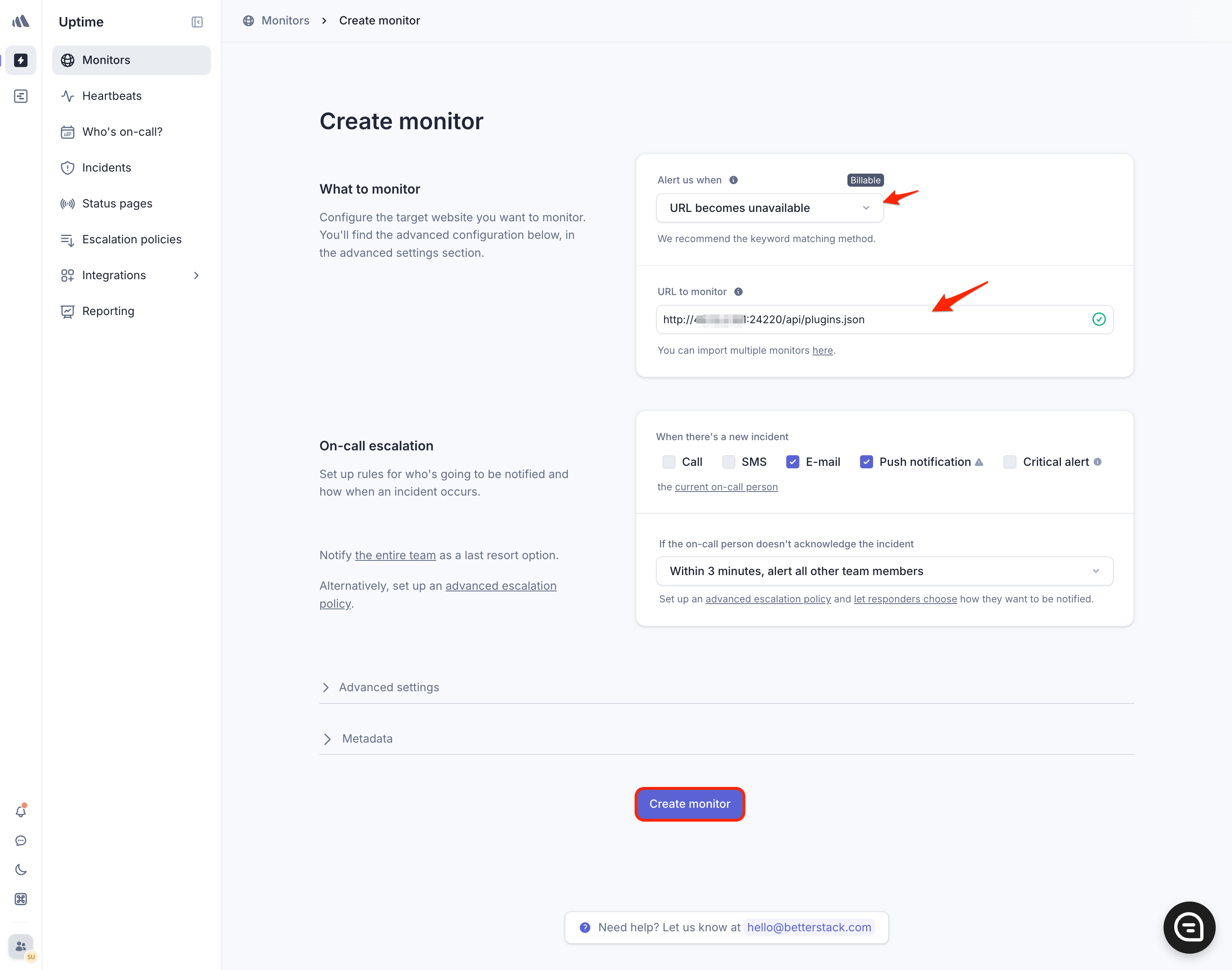 Screenshot of Better Stack configured with the necessary options