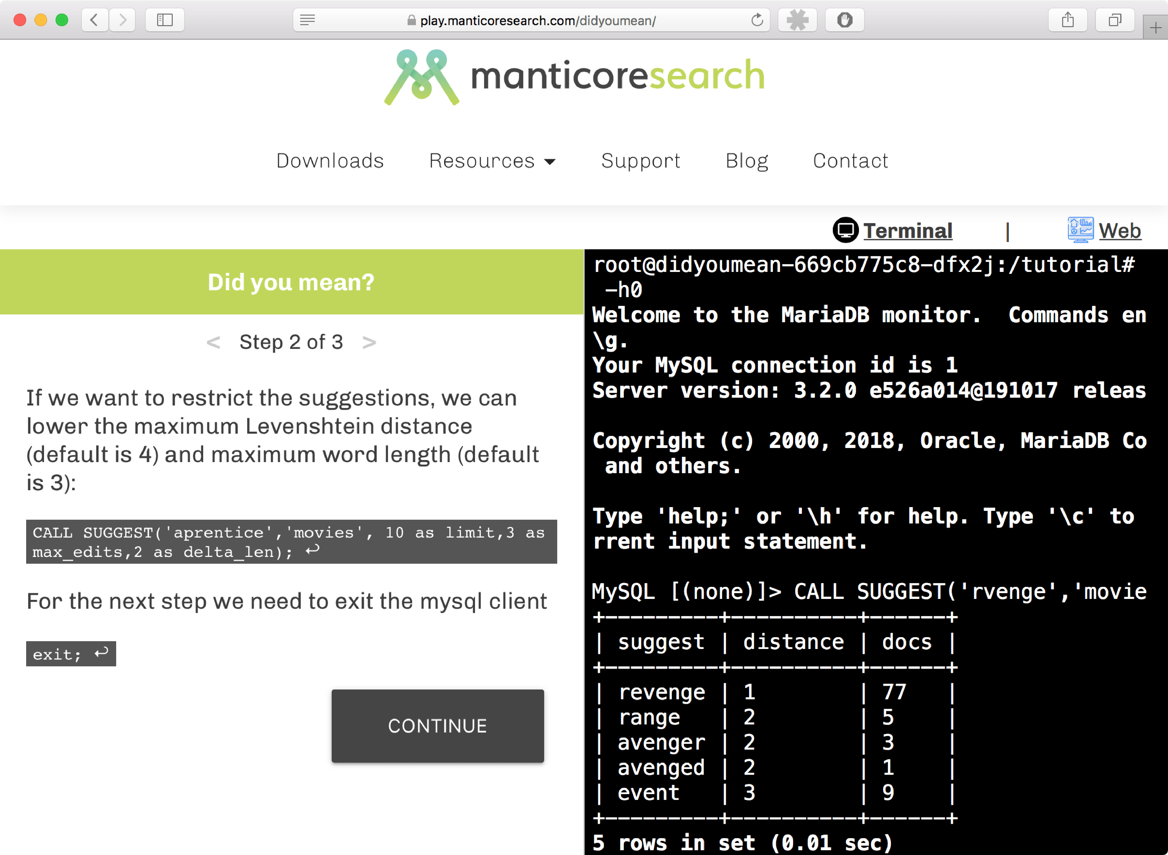 Screenshot of Manticore Search UI