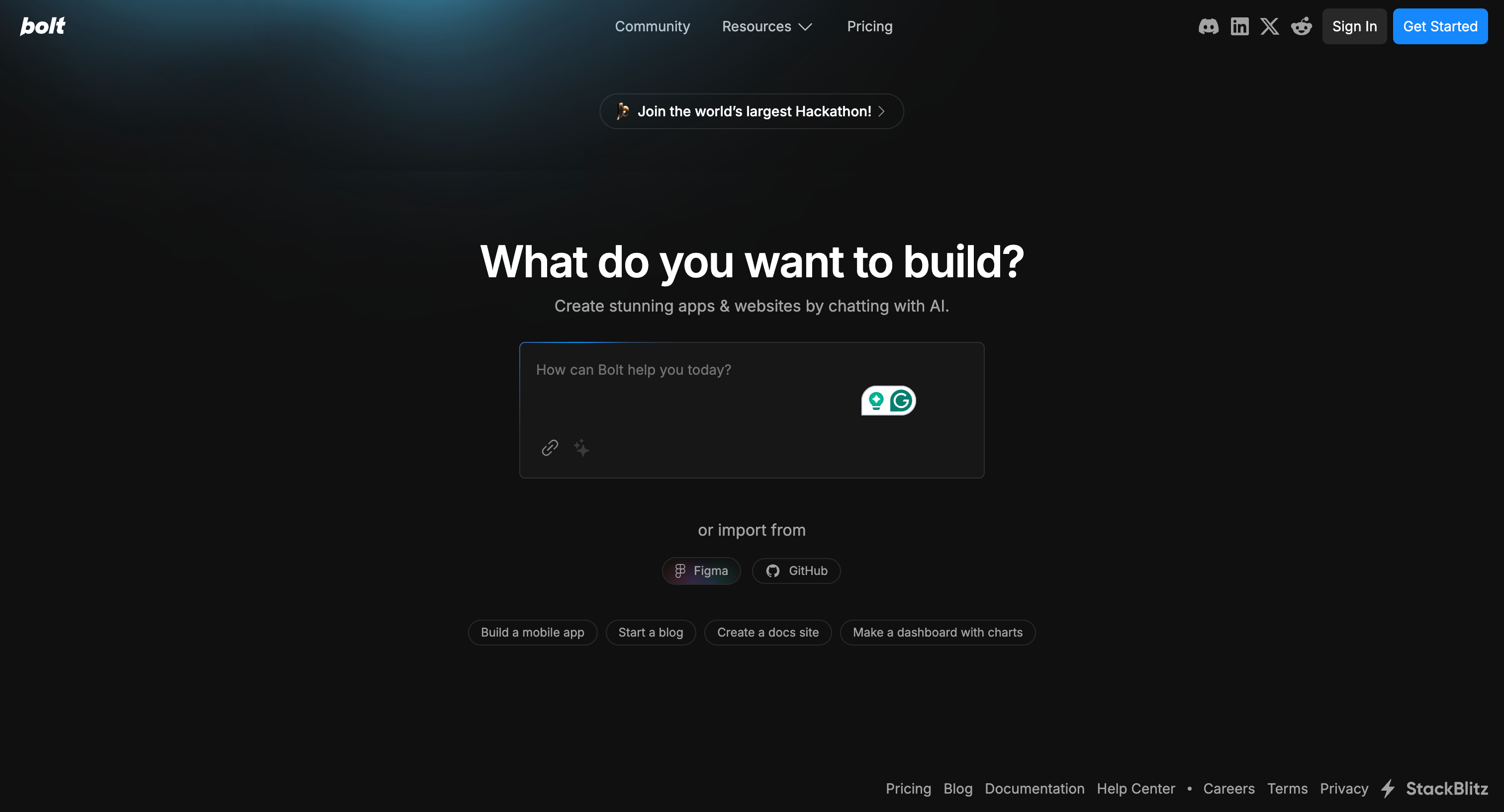 Bolt development interface showing AI-powered full-stack development