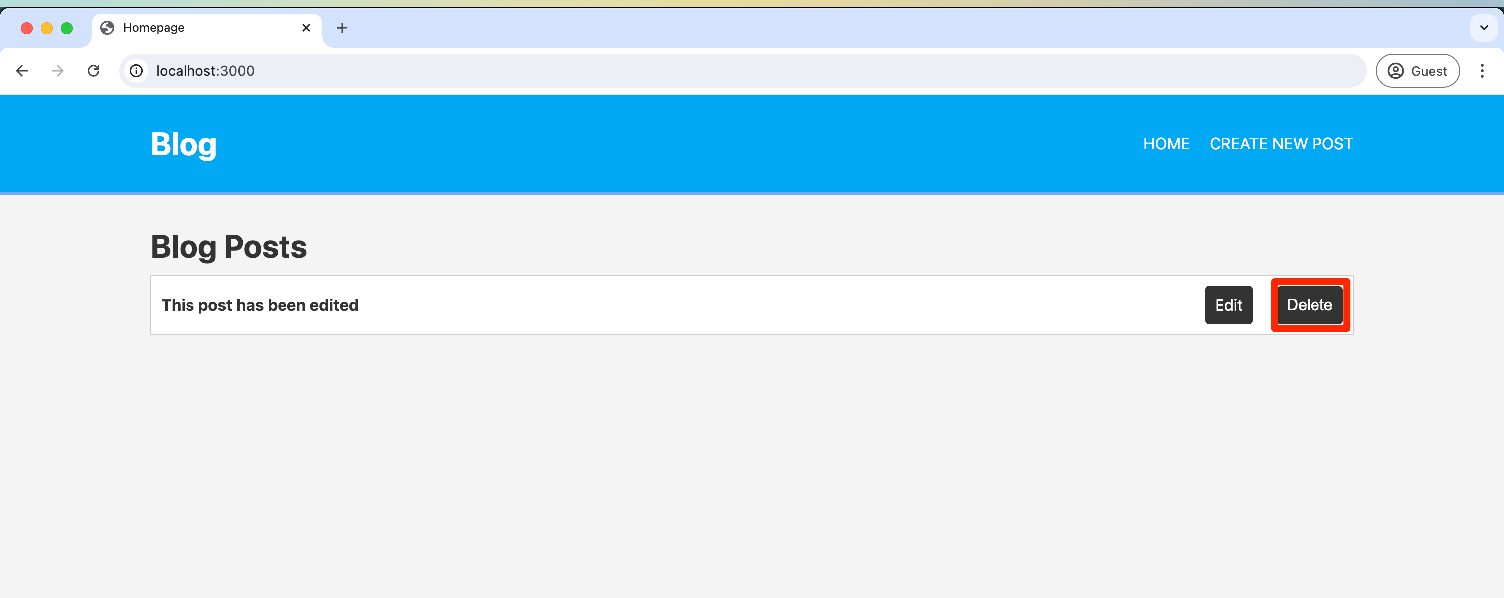 Screenshot of the delete button