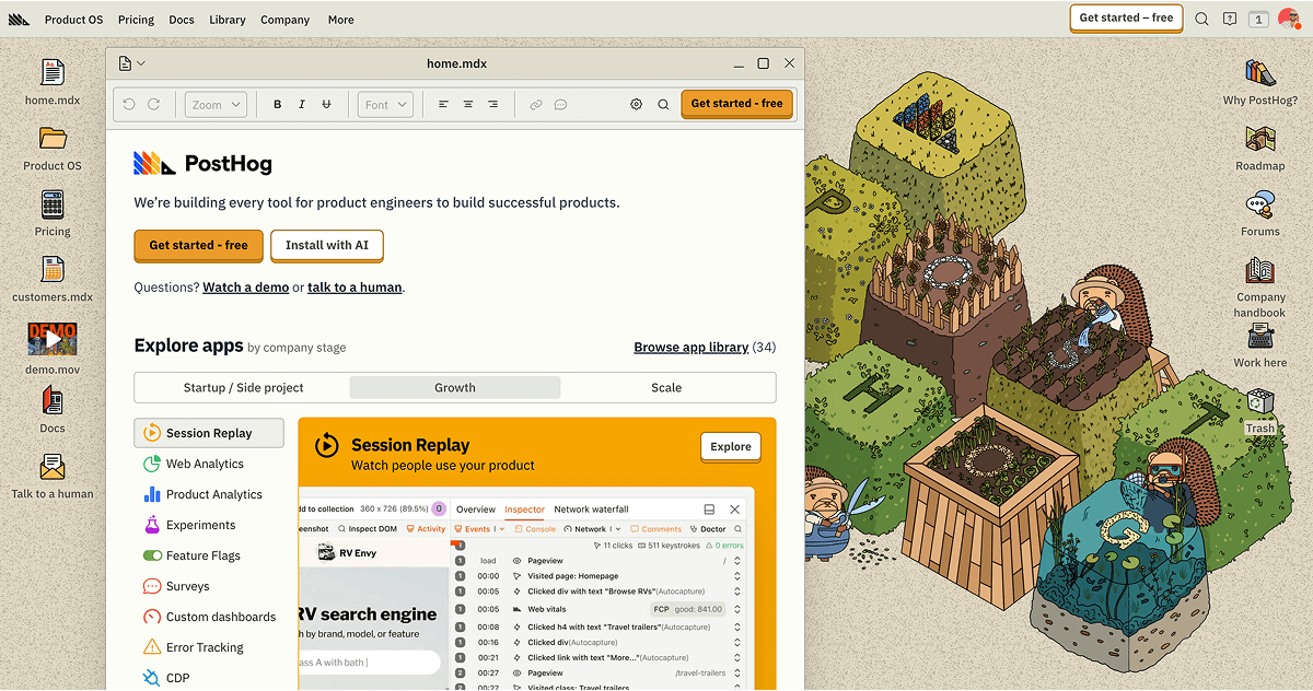 PostHog session replay and product analytics