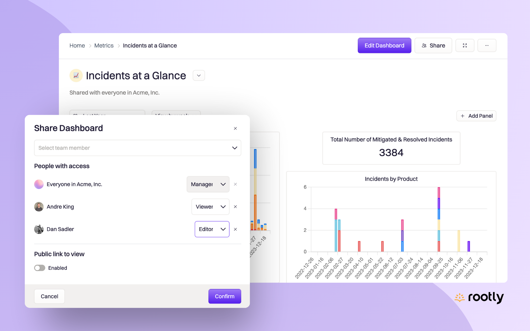 Screenshot of Rootly dashboard