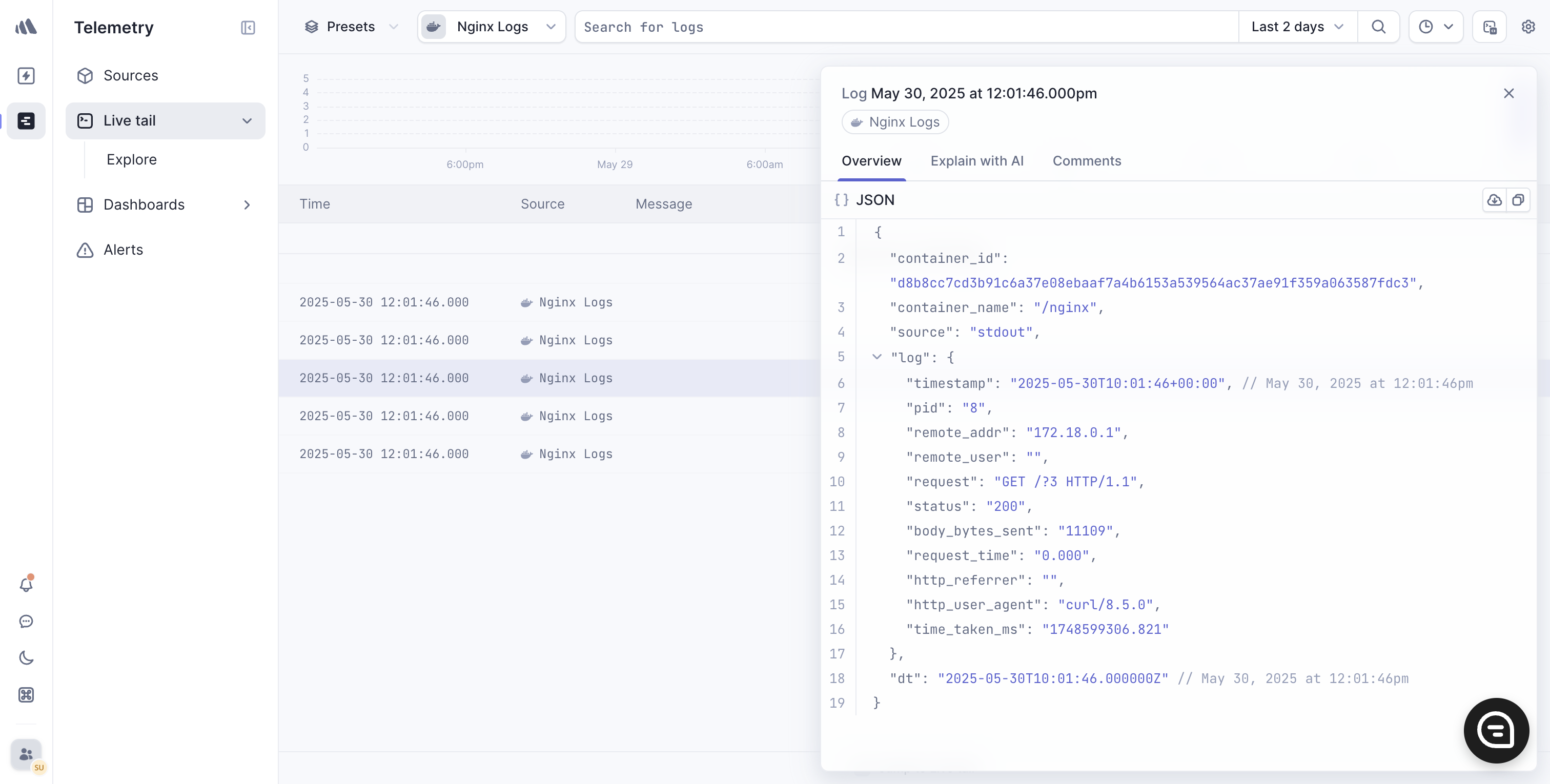 Screenshot of Nginx logs delivered to Better Stack
