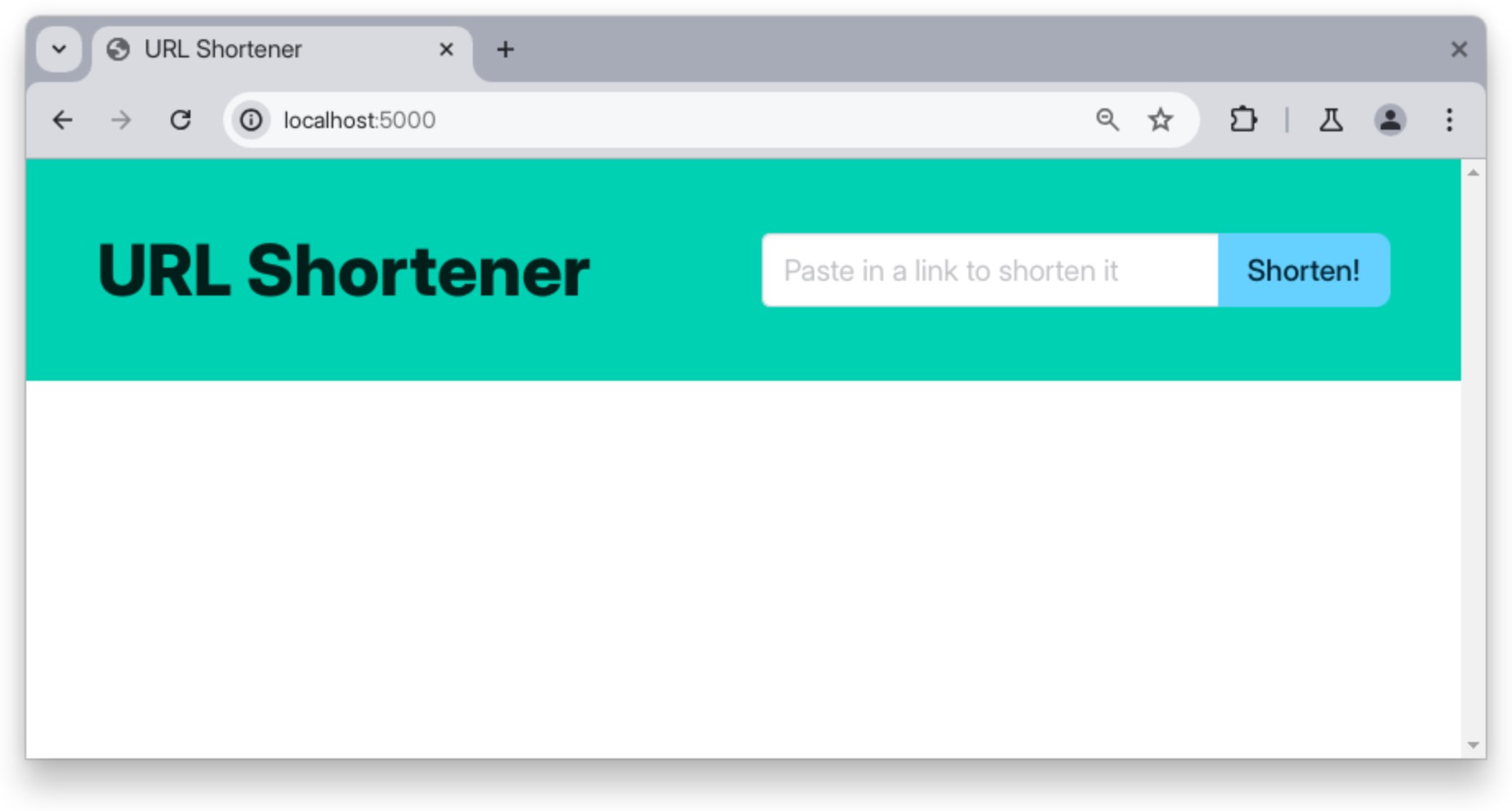 URL Shortener application user interface