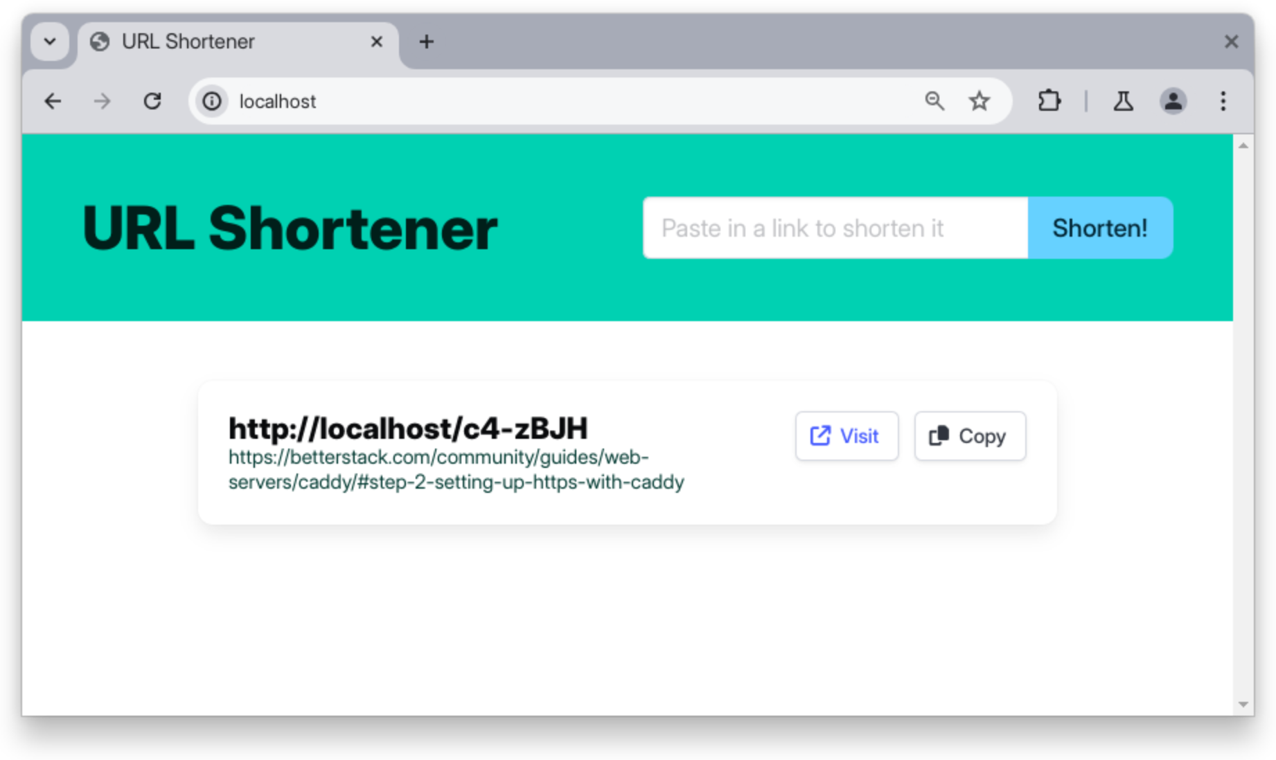 URL Shortener Application working via Caddy