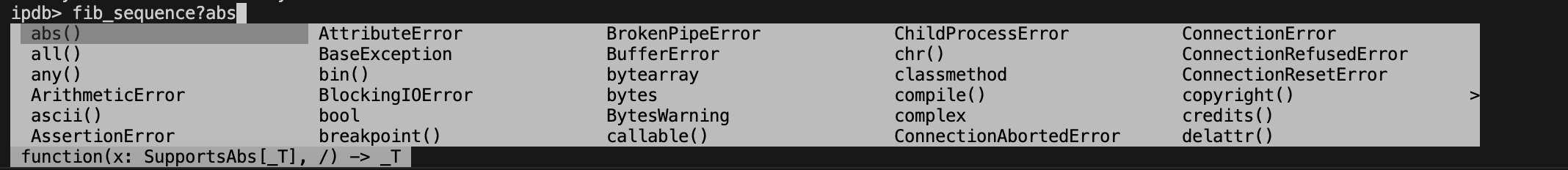 Screenshot showingavailable methods on the list